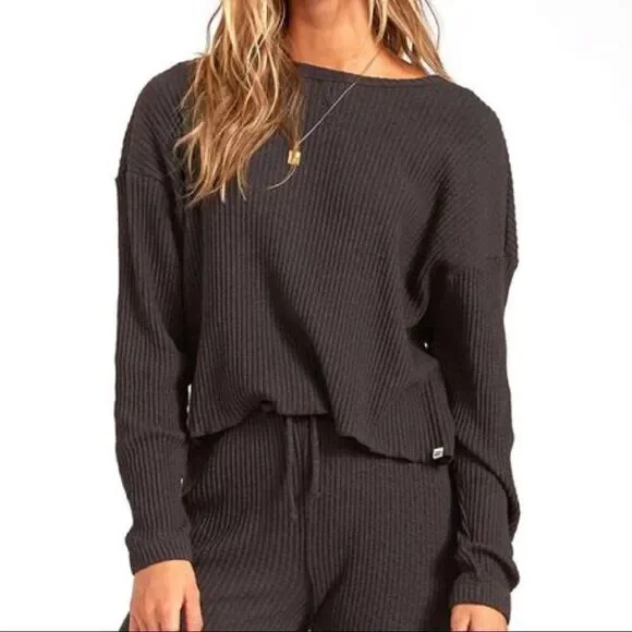 Billabong Come Through Waffle Knit Top In Black - Picture 1 of 3